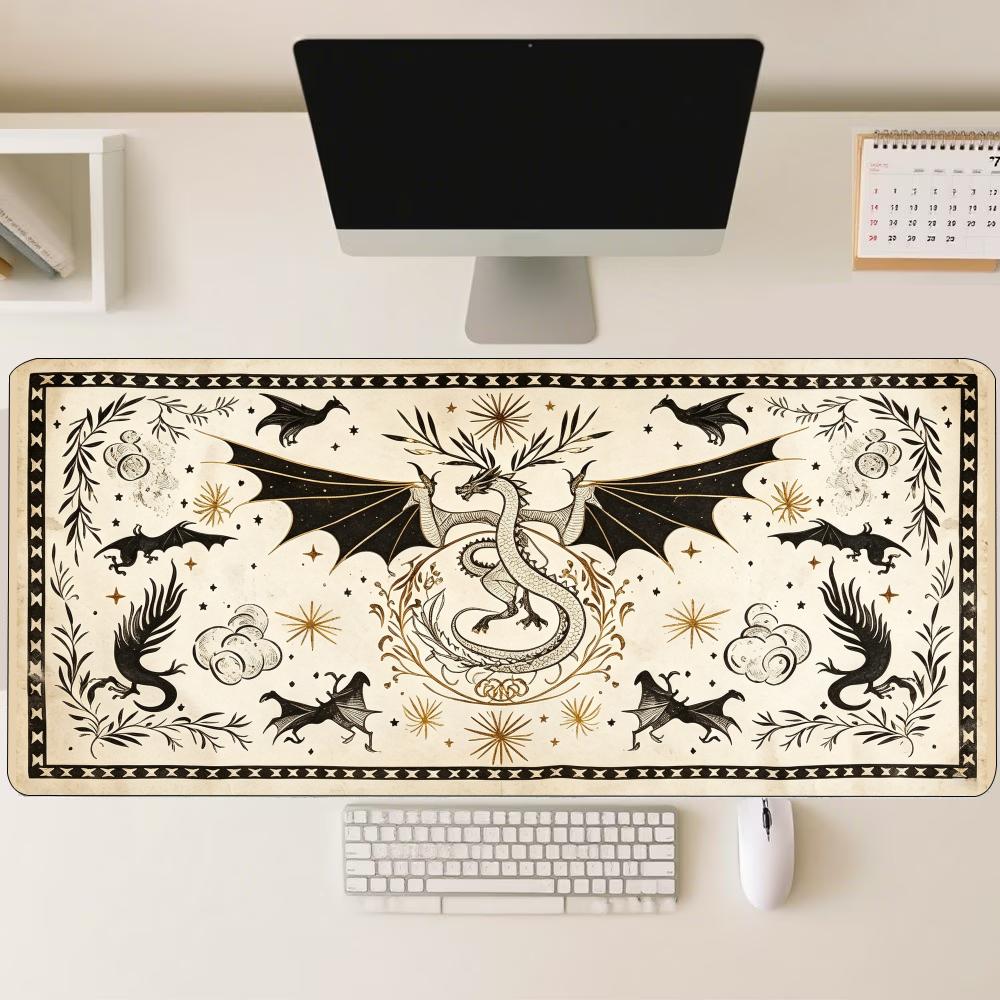Retro Gaming Keyboard And Mouse - Vintage Old Paper Dragon Large Mouse