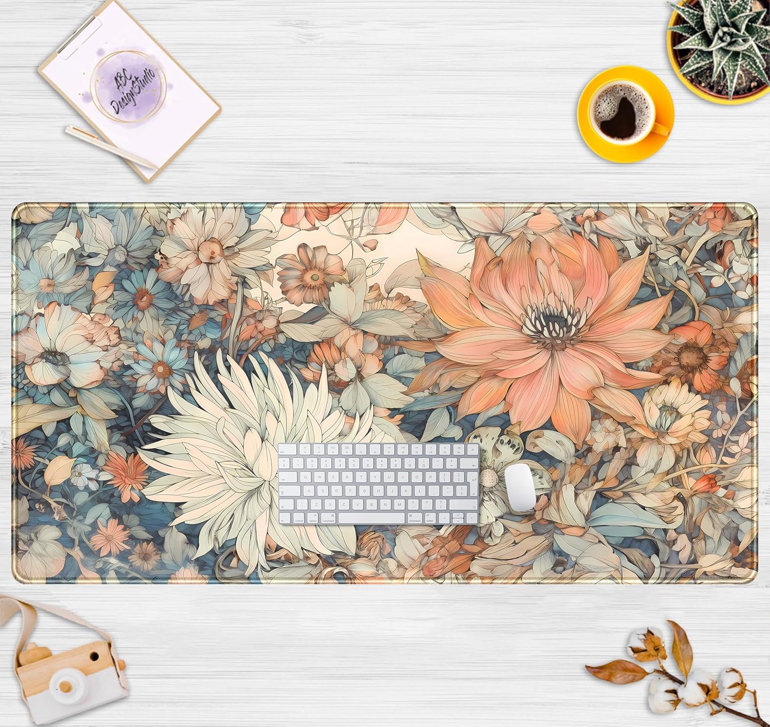 Retro Japanese Floral Desk Mat - Retro Gaming Keyboard And Mouse ulasan dan harga
