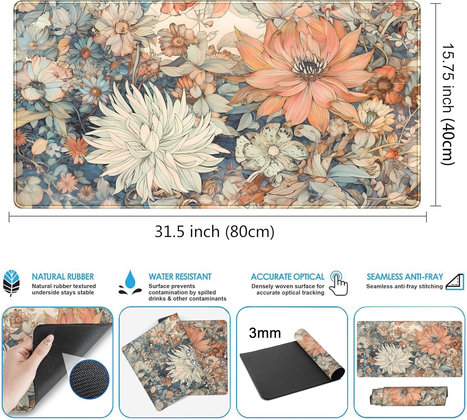 Retro Japanese Floral Desk Mat - Retro Gaming Keyboard And Mouse ulasan dan harga